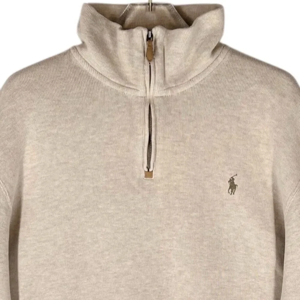 Polo Ralph Lauren Men’s XL 1/4 Zip Sweatshirt Sweater Beige Cotton Classic